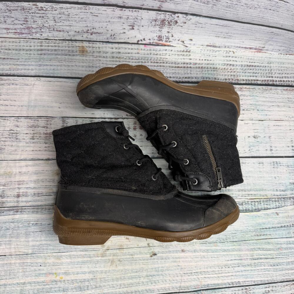 Sperry Saltwater Women’s 9.5 Black Wool Duck Boots Lace Up Waterproof Rain